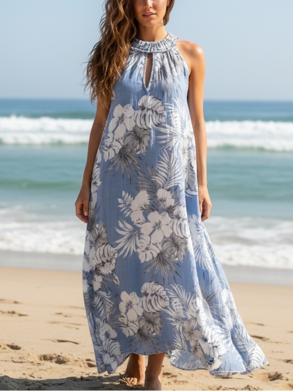 Mlle Gabrielle Elegant Blue Floral Maxi Dress